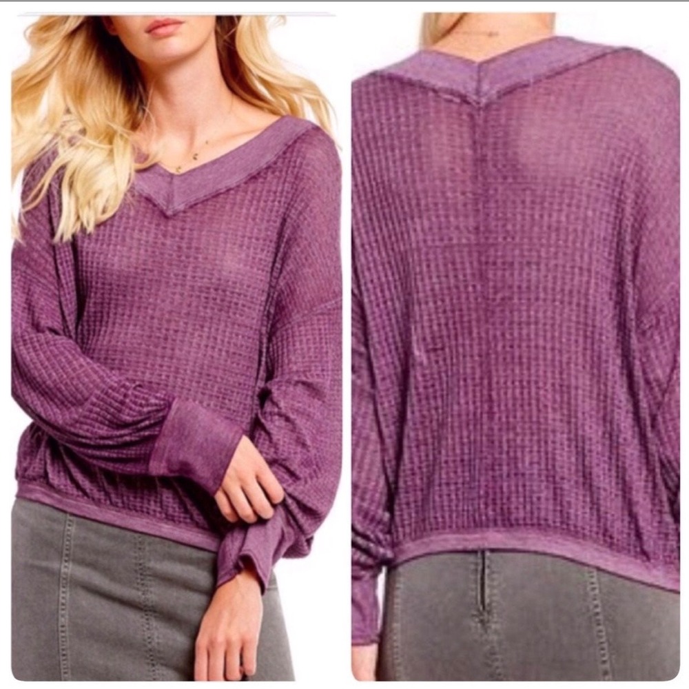 We The Free Free People South Side Sheer Thermal Top Sz S Waffle Knit - Picture 2 of 10